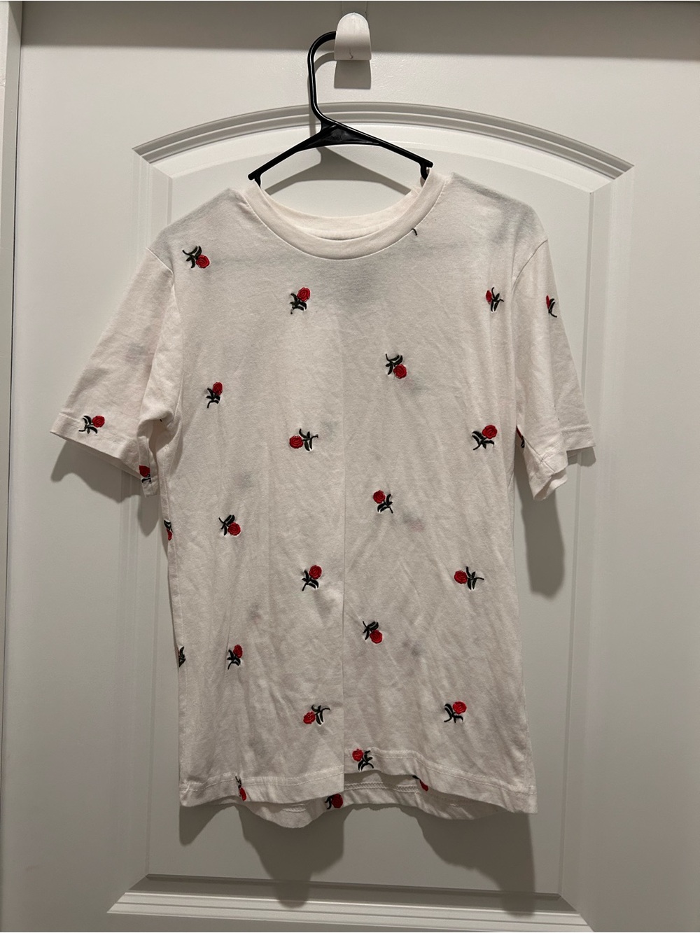 Eighty Eight - White T-Shirt with Red Rose Embroidery